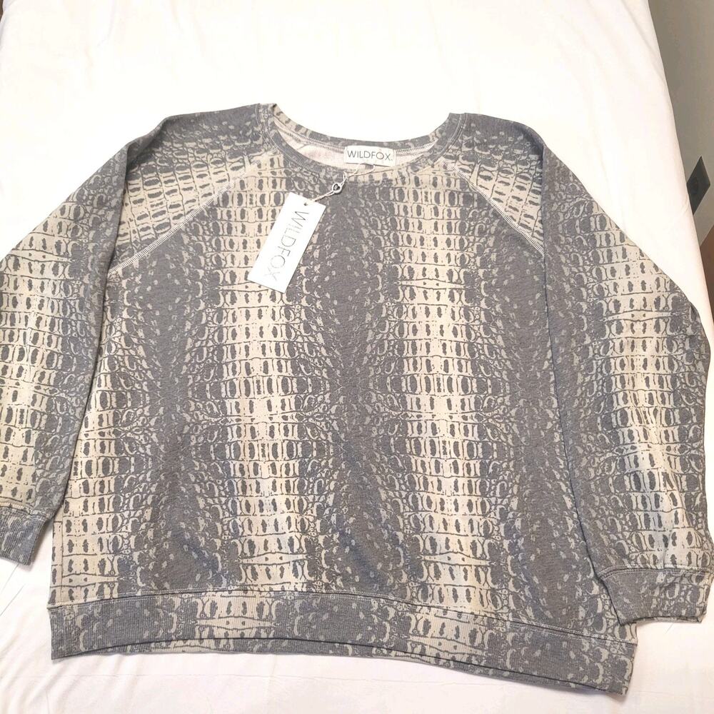 Wildfox Jersey XL Gray Sommers Wetland Sweatshirt Boxy Snake Alligator Reptile